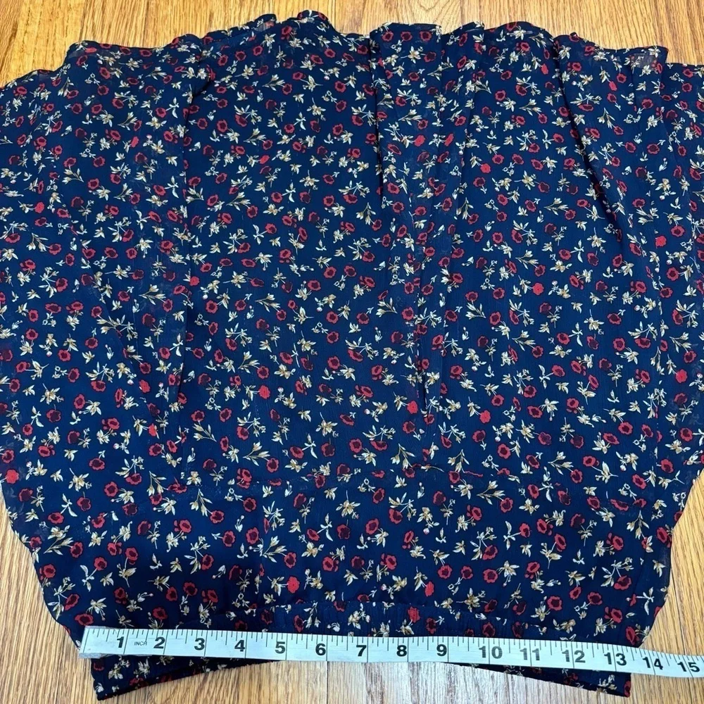 Old Navy XS Floral Navy blue red A Line Pull On chiffon flirty preppy mini skirt